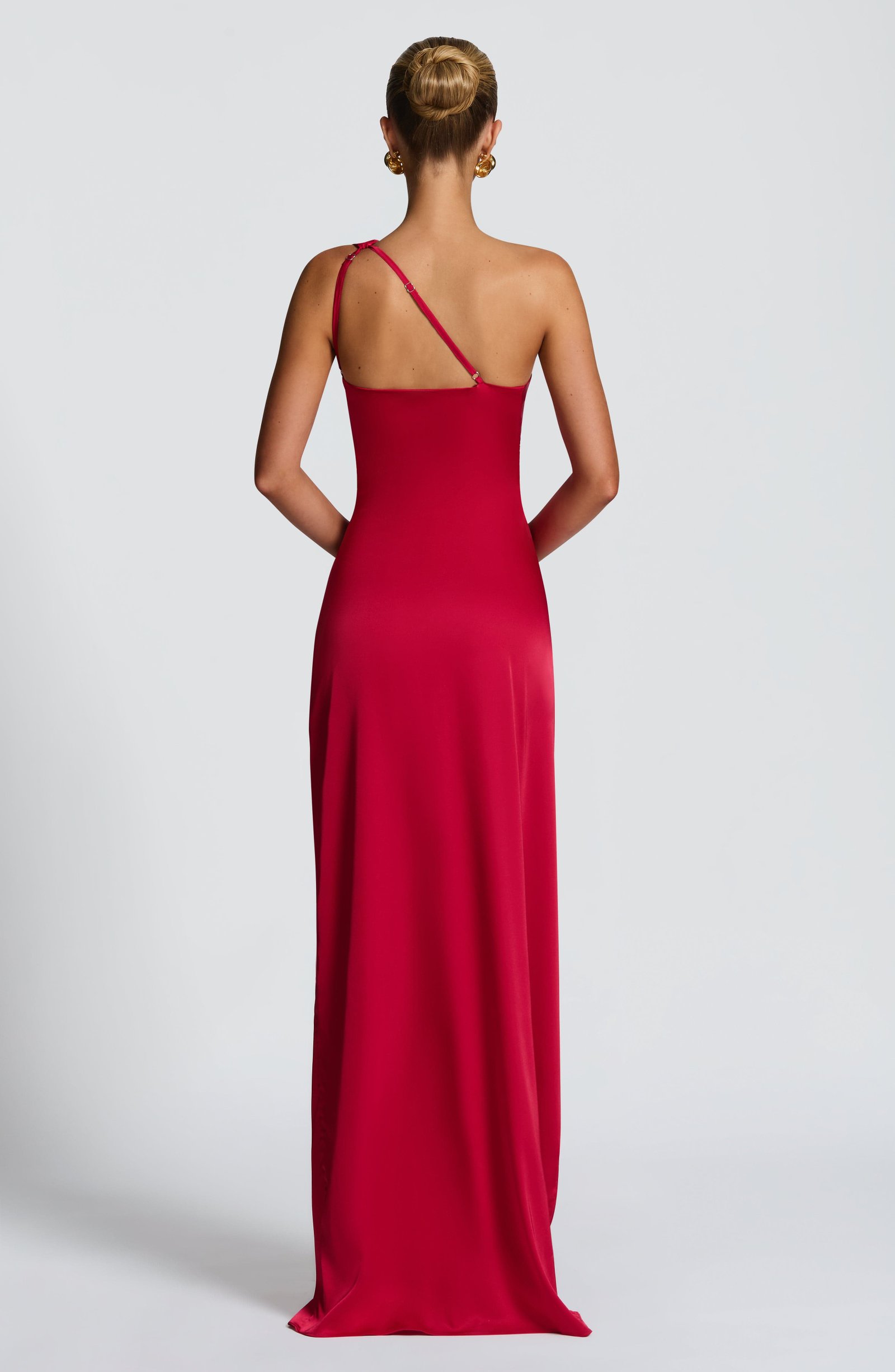 Women's Dress One Shoulder Stretch Satin Thigh Split - Image 3