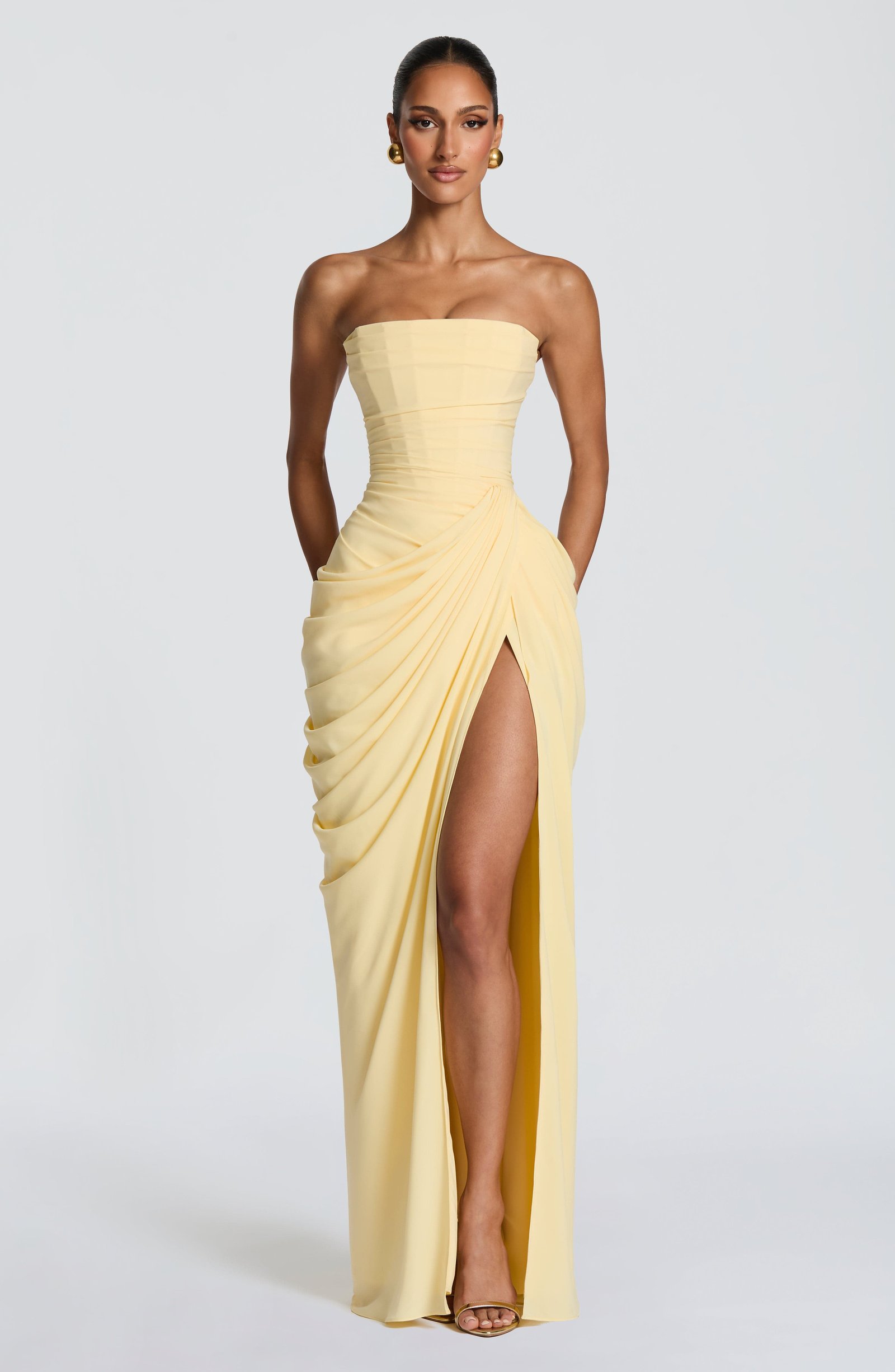 Women's Chiffon Maxi Dress Strapless Corset Back