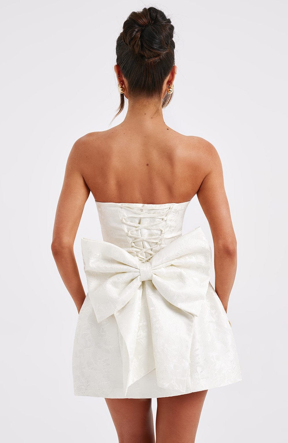 Women's Strapless Jacquard Mini Dress with Lace-Up Back - Image 4