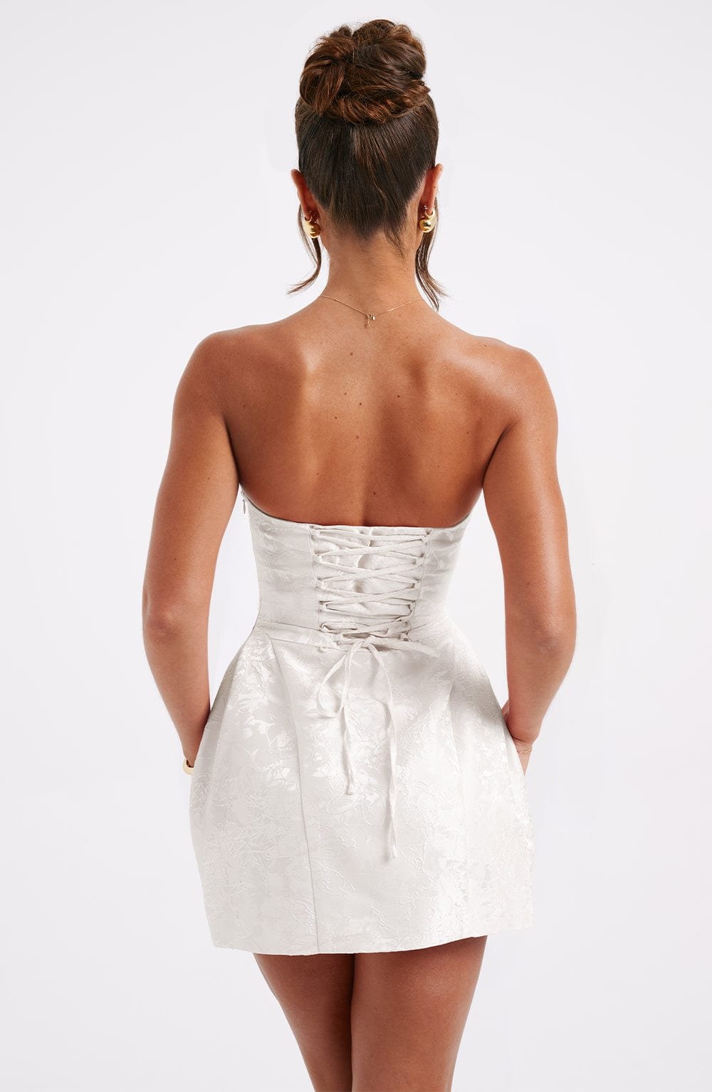 Women's Strapless Jacquard Mini Dress with Lace-Up Back - Image 9