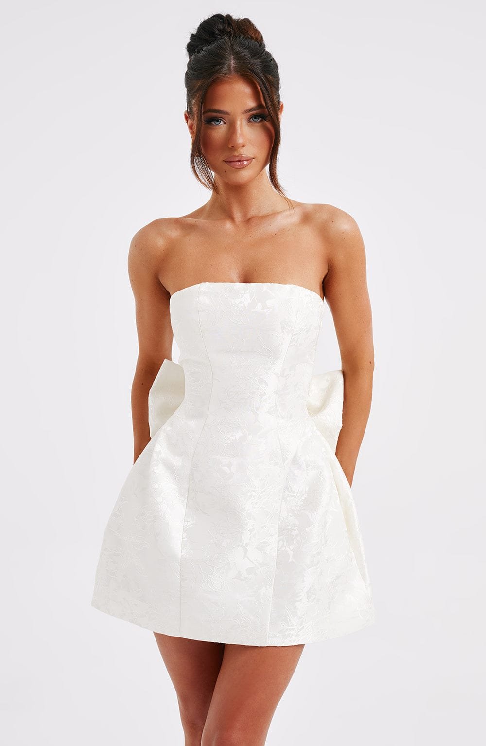 Women's Strapless Jacquard Mini Dress with Lace-Up Back - Image 8