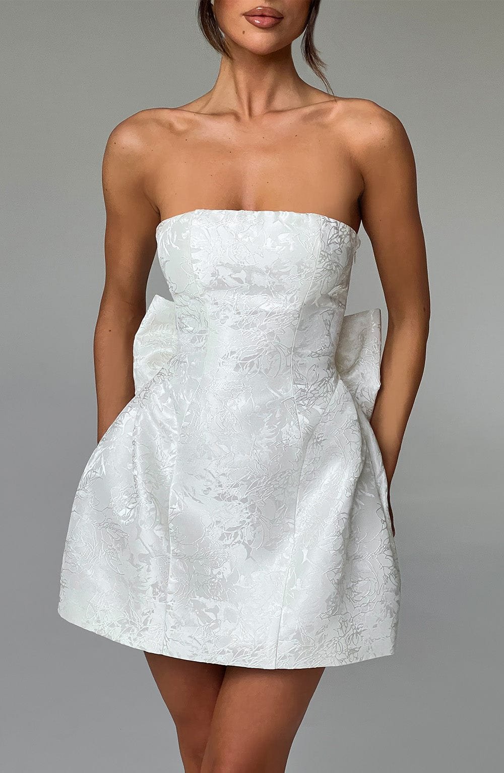 Women's Strapless Jacquard Mini Dress with Lace-Up Back - Image 11