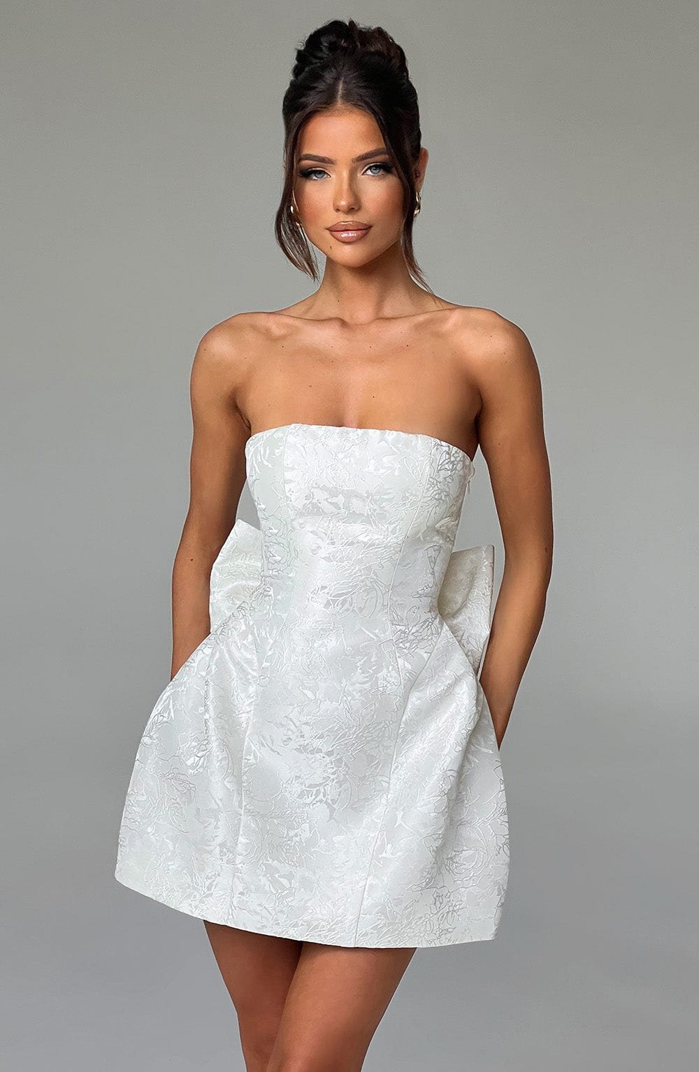 Women's Strapless Jacquard Mini Dress with Lace-Up Back - Image 12