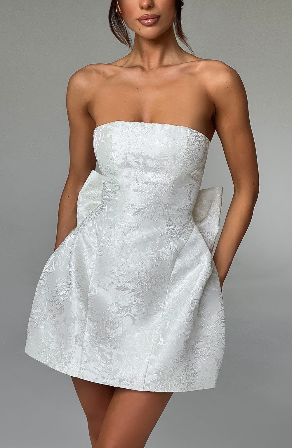 Women's Strapless Jacquard Mini Dress with Lace-Up Back - Image 10