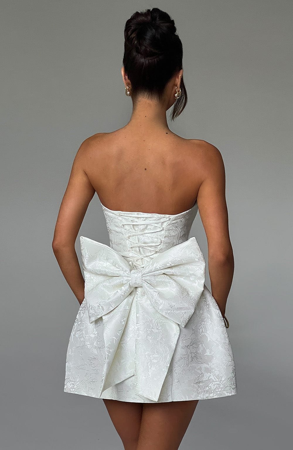 Women's Strapless Jacquard Mini Dress with Lace-Up Back - Image 2