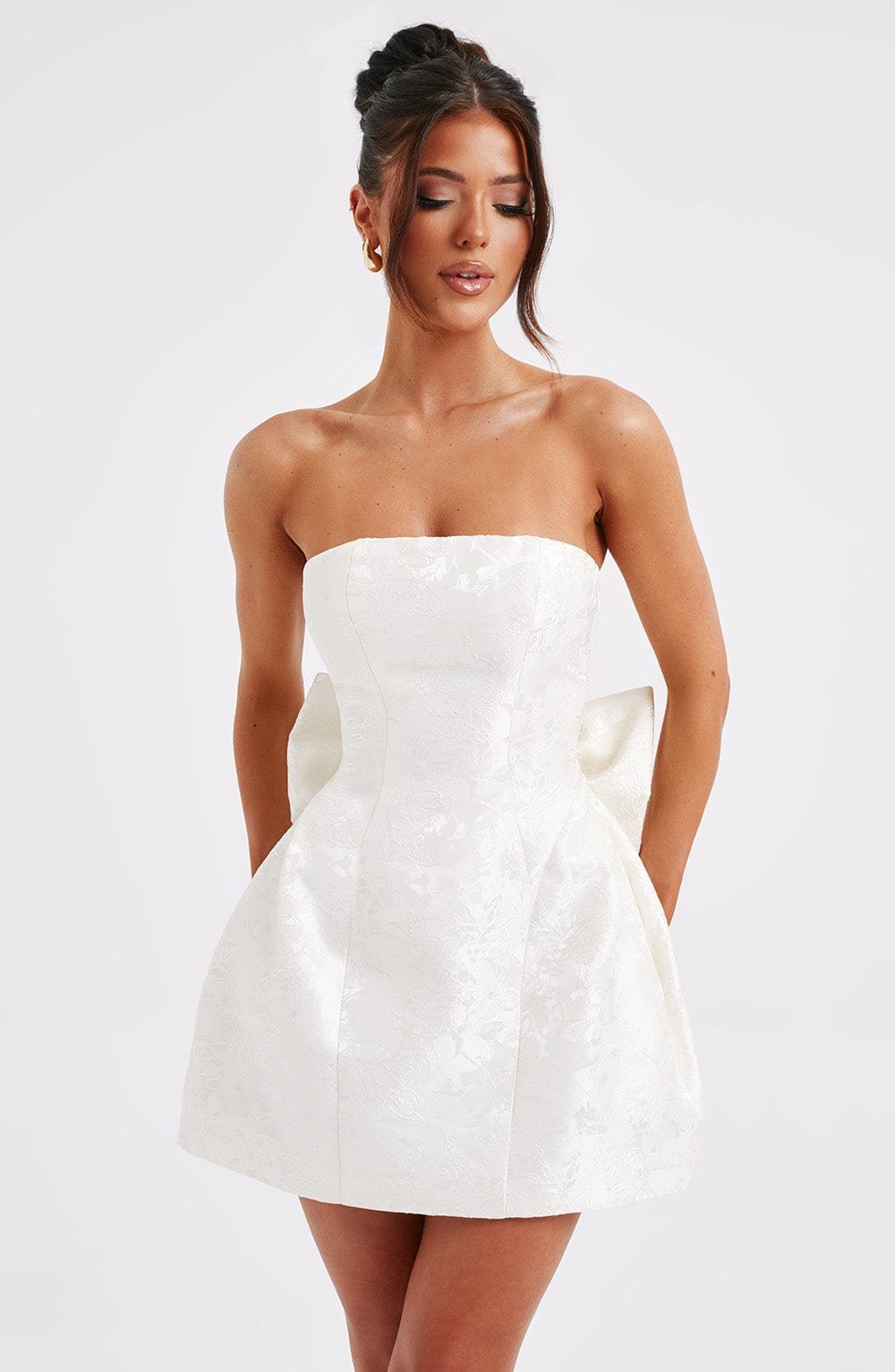 Women's Strapless Jacquard Mini Dress with Lace-Up Back - Image 3