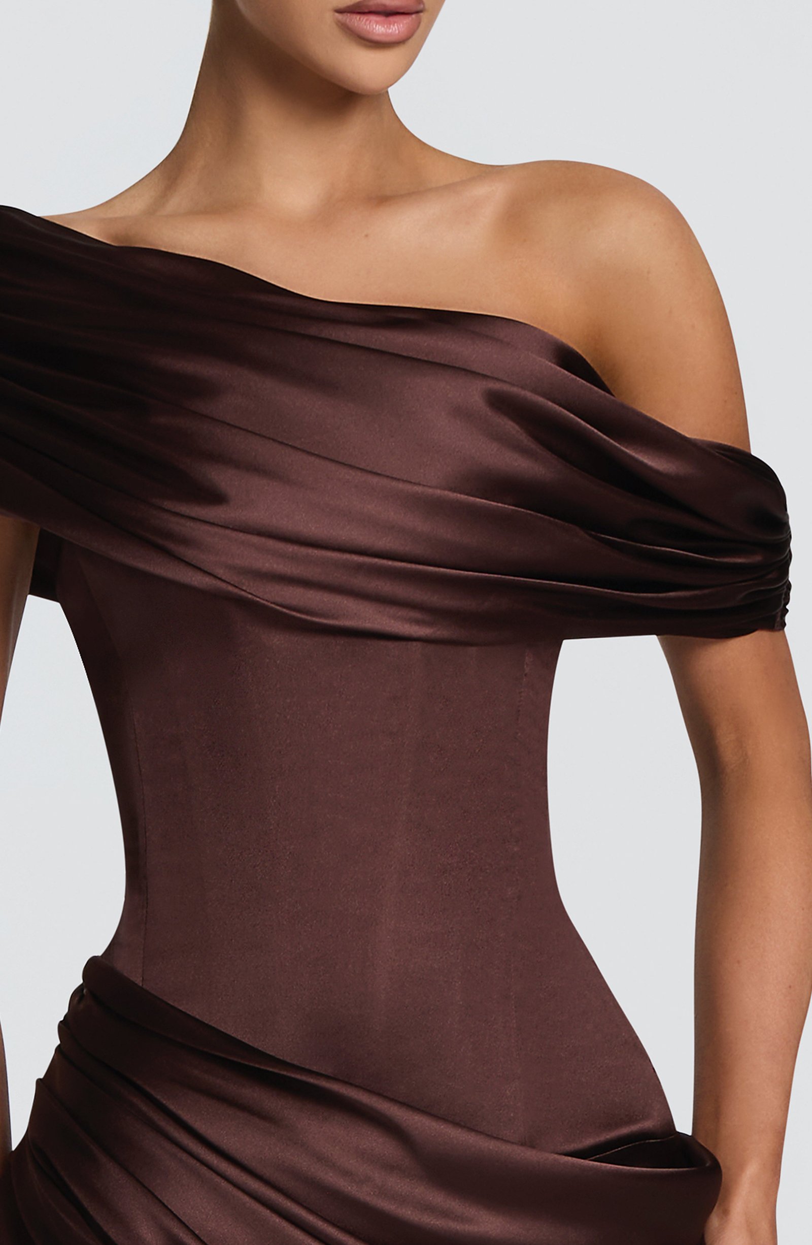 Women's Satin Maxi Dress Strapless Corset Back - Image 4