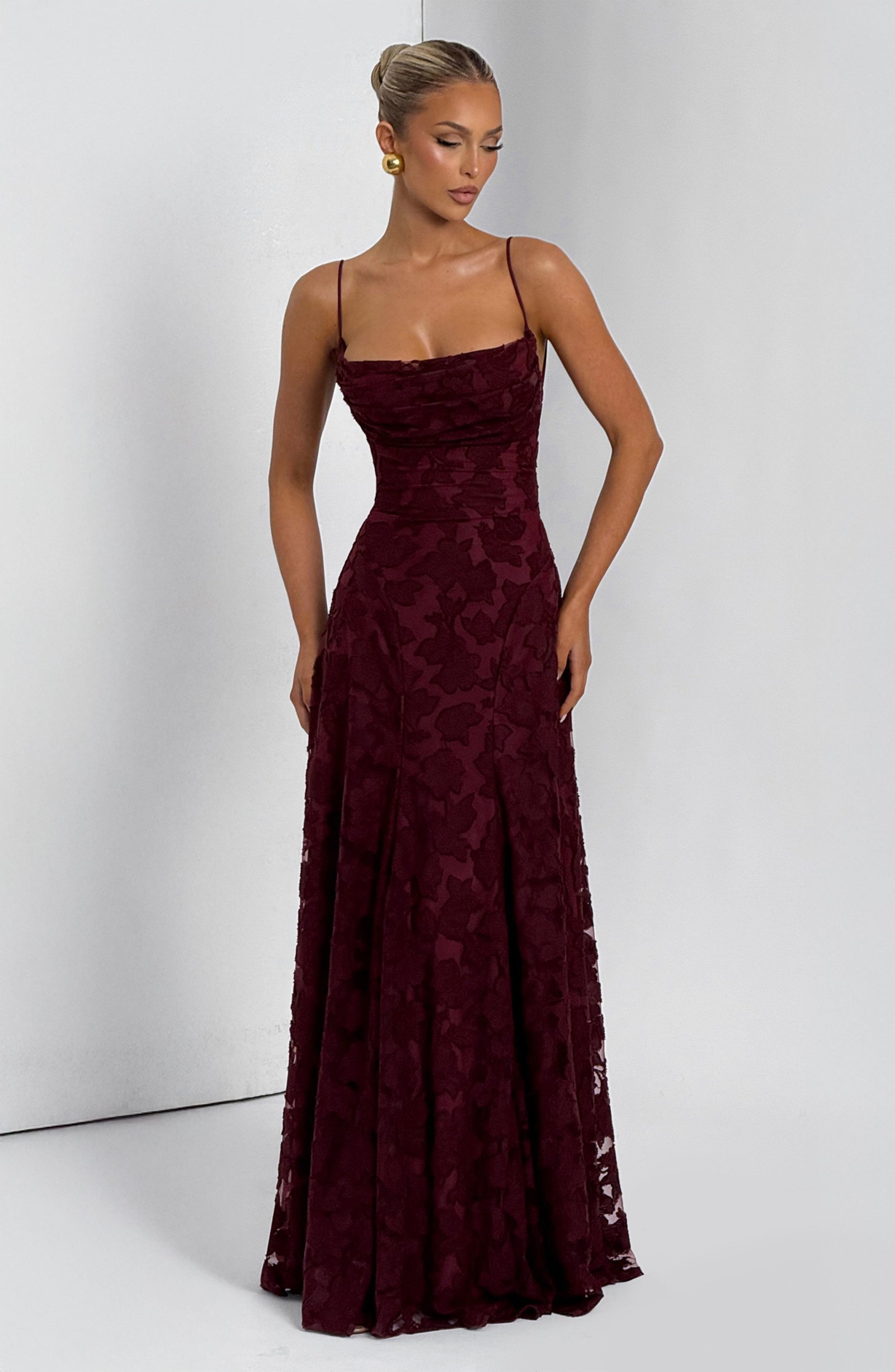 Women's Maxi Dress Floral Burnout Lace-Up Back - Image 7