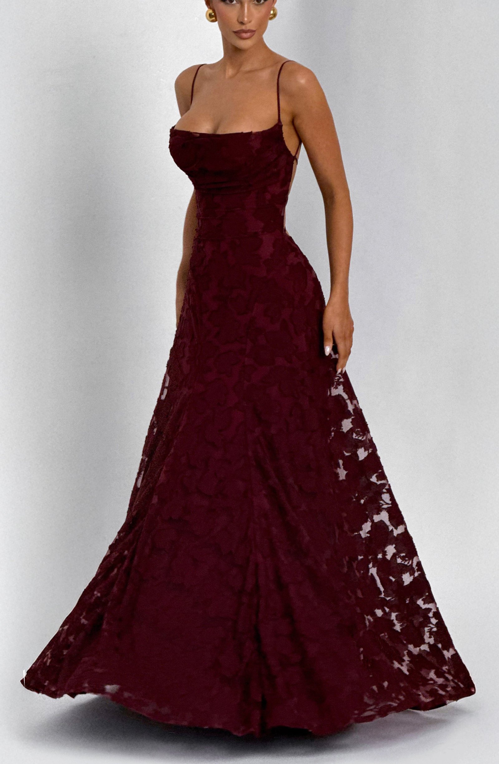 Women's Maxi Dress Floral Burnout Lace-Up Back - Image 10
