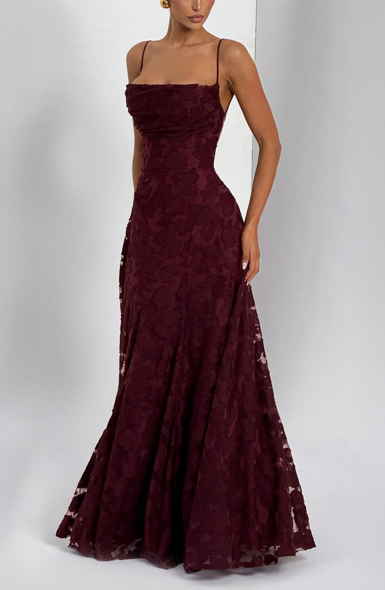 Women's Maxi Dress Floral Burnout Lace-Up Back - Image 5