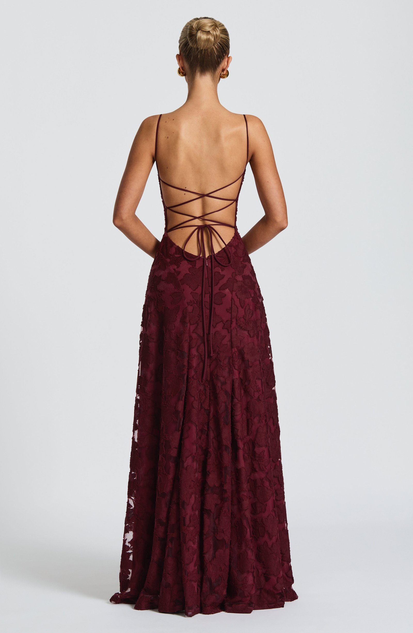 Women's Maxi Dress Floral Burnout Lace-Up Back - Image 4