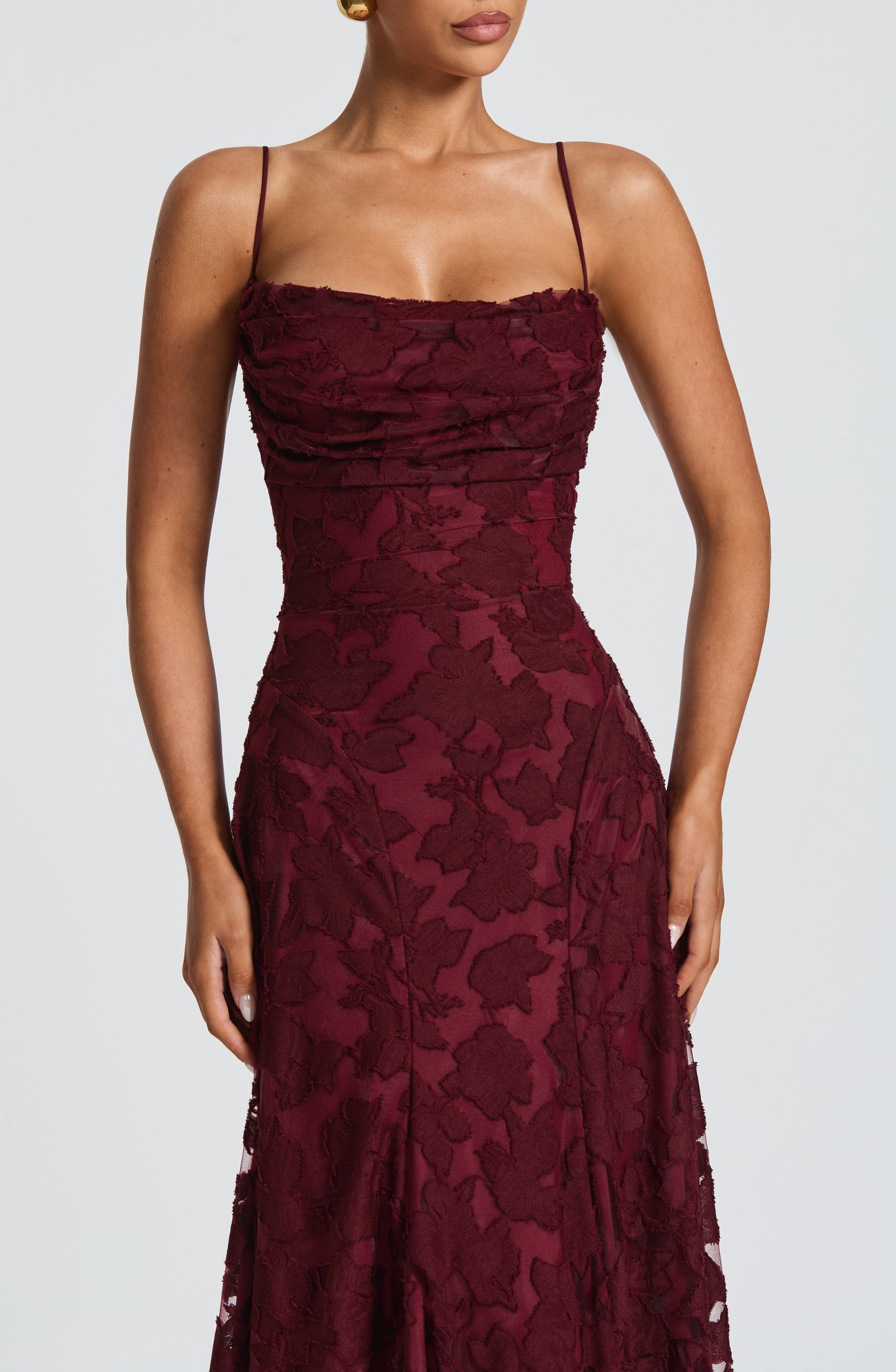 Women's Maxi Dress Floral Burnout Lace-Up Back - Image 6