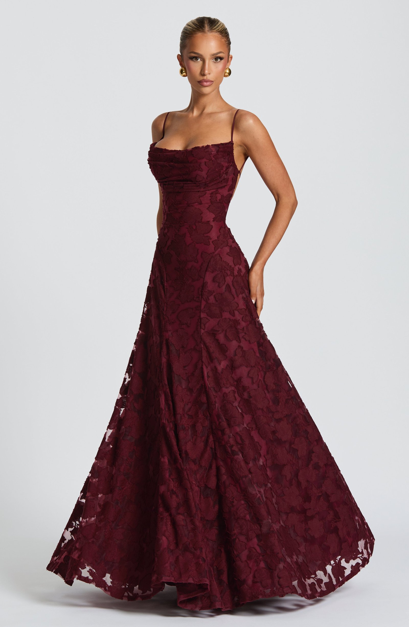 Women's Maxi Dress Floral Burnout Lace-Up Back - Image 9