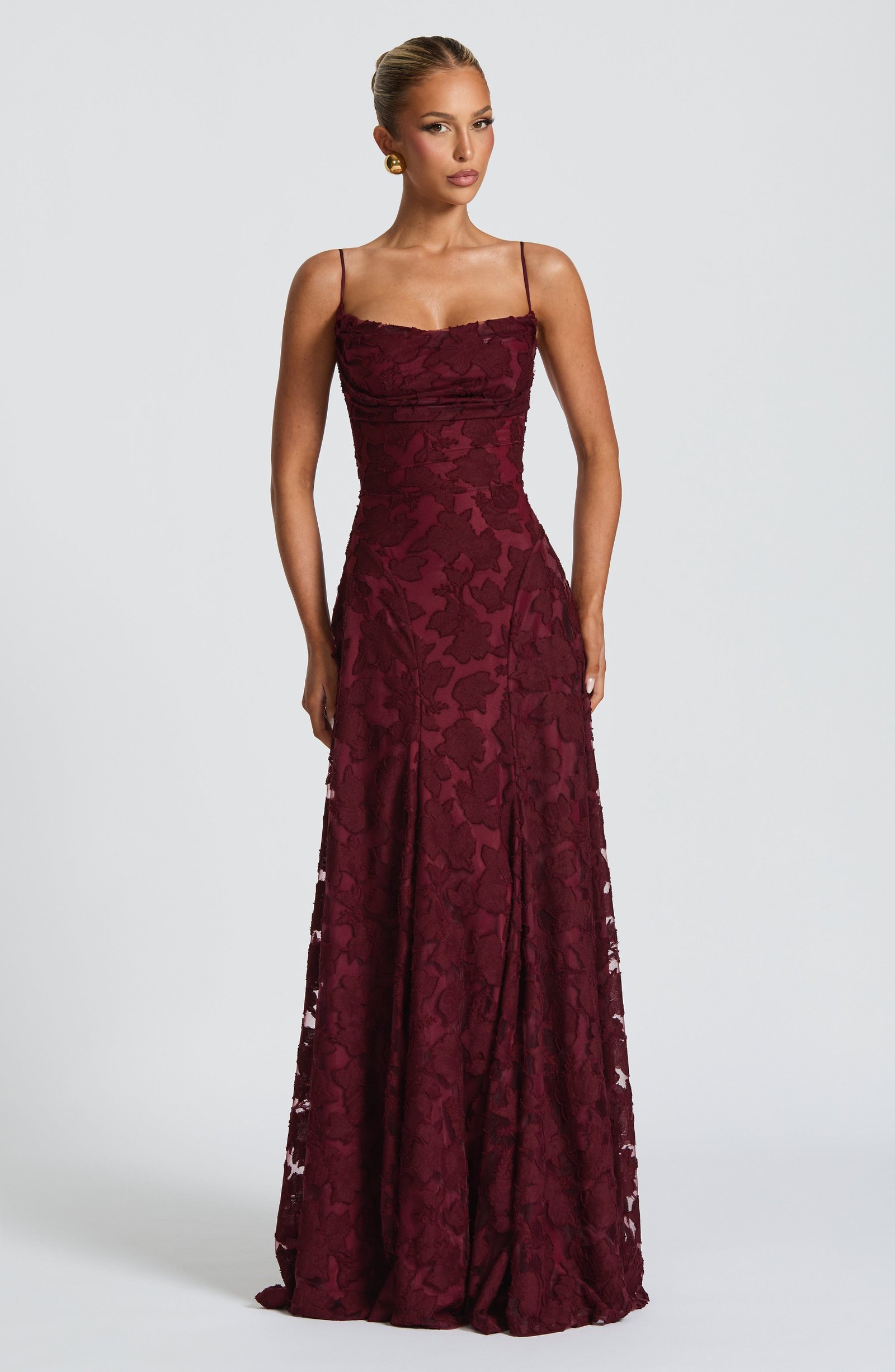 Women's Maxi Dress Floral Burnout Lace-Up Back - Image 8
