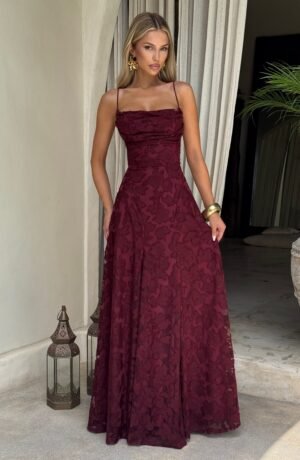 Women's Maxi Dress Floral Burnout Lace-Up Back