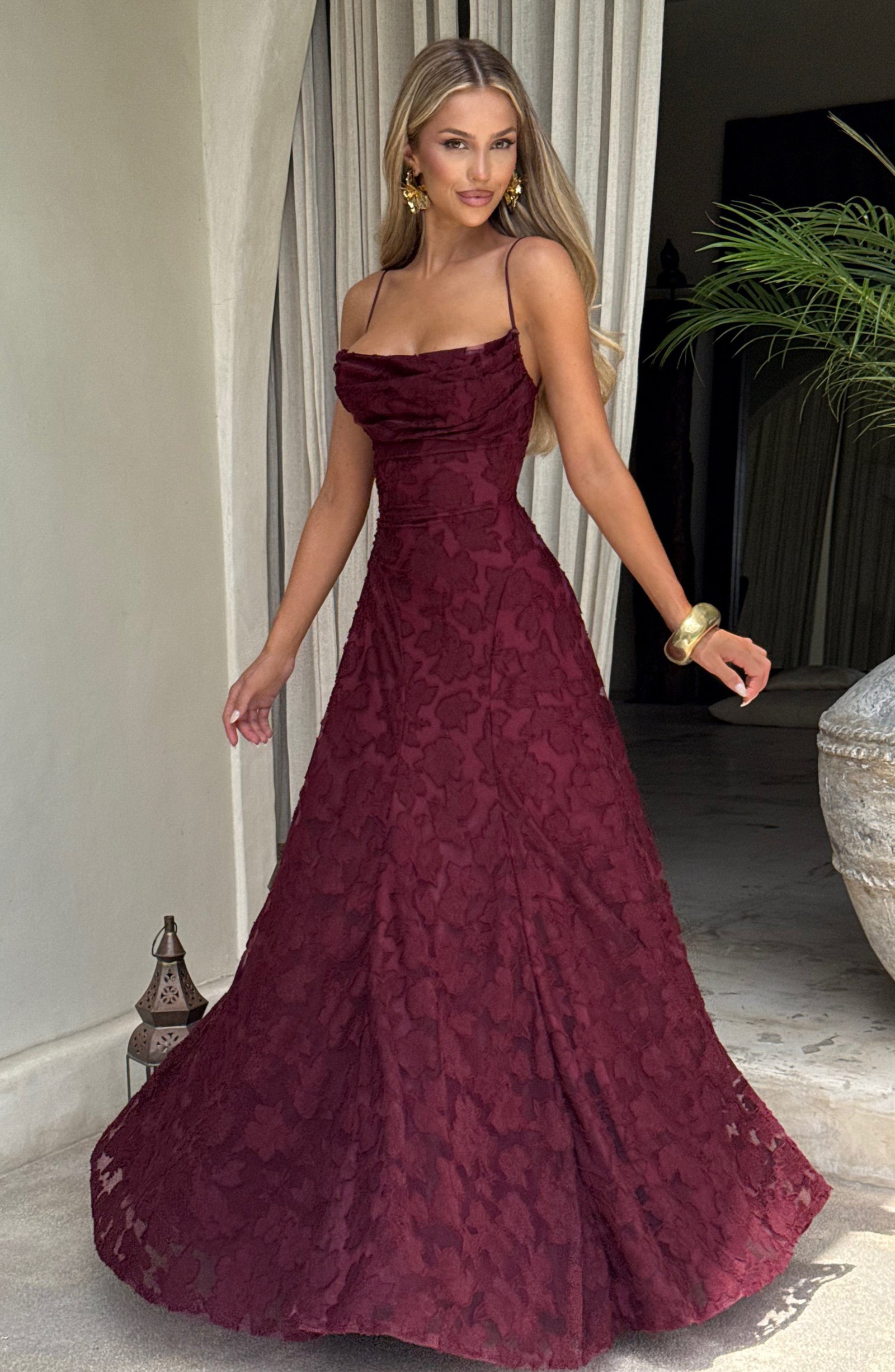 Women's Maxi Dress Floral Burnout Lace-Up Back - Image 2