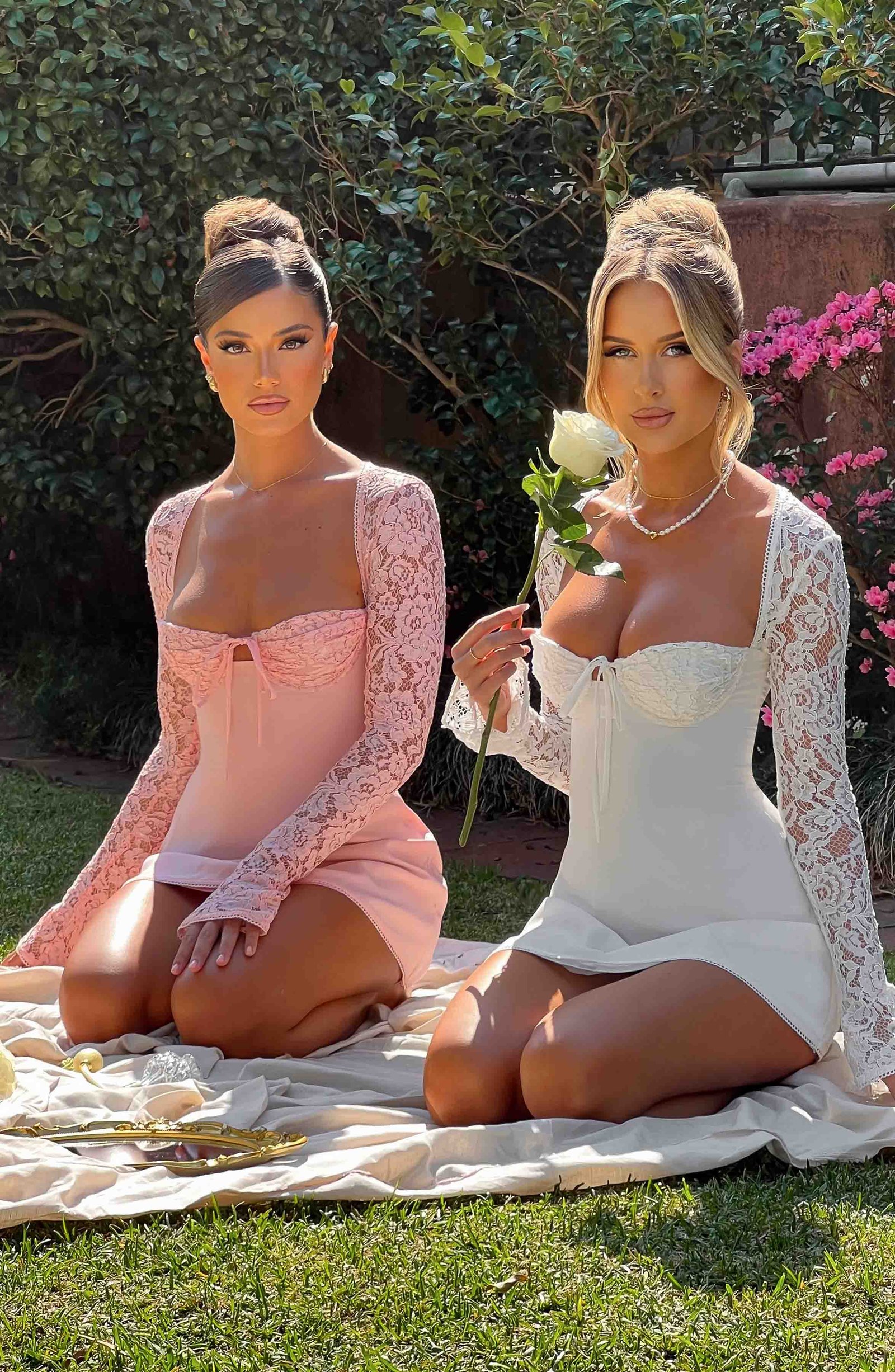 Women's Mini Dress Floral Lace Flared Sleeve Ivory - Image 15