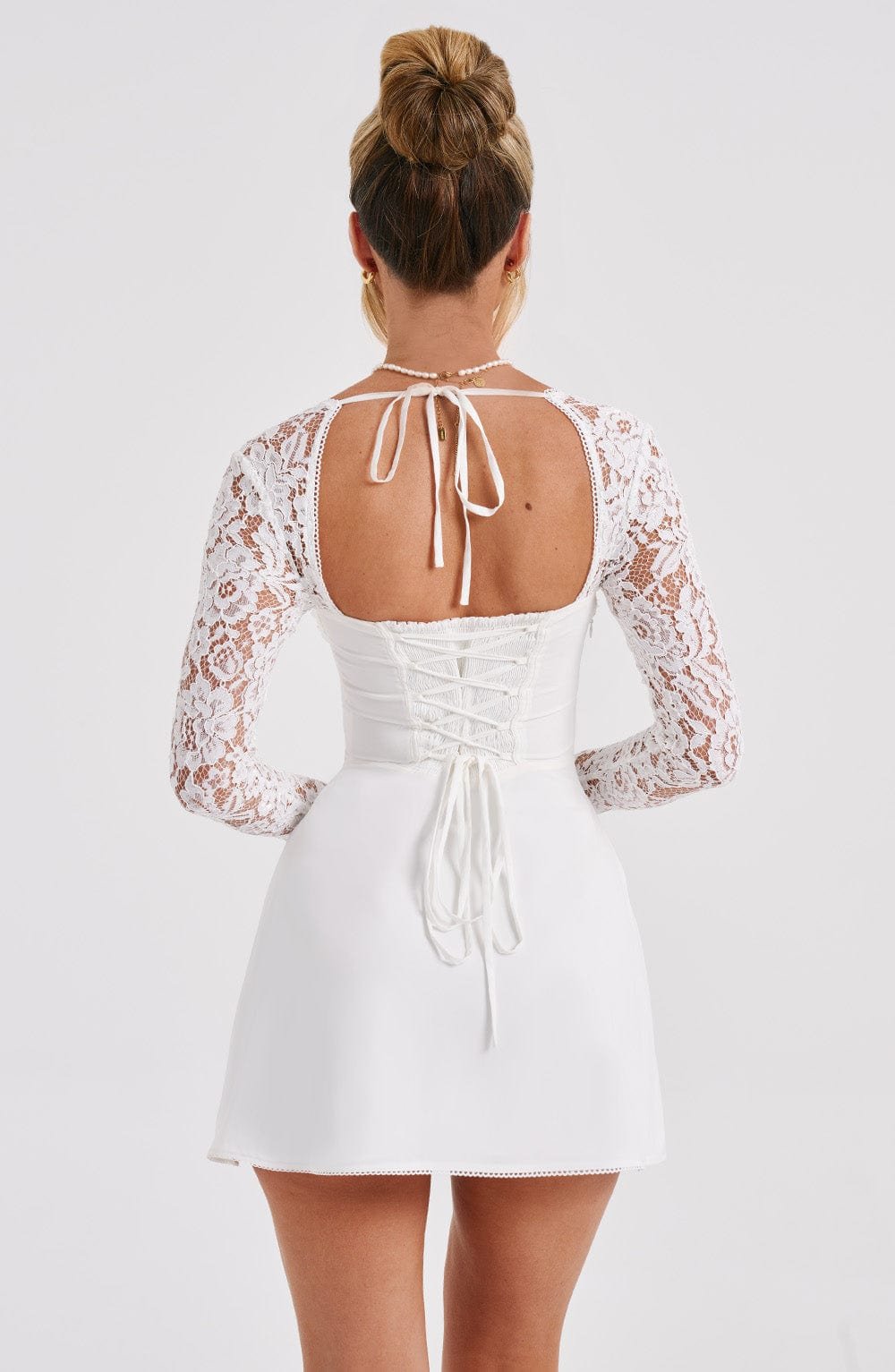 Women's Mini Dress Floral Lace Flared Sleeve Ivory - Image 19