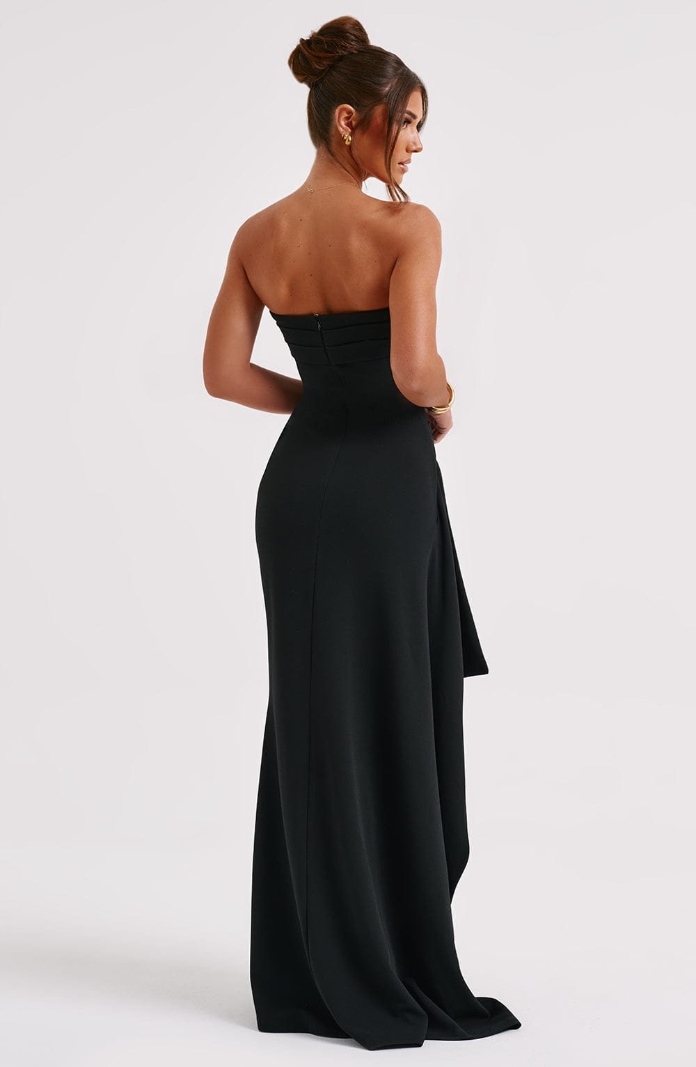 Women's Maxi Dress Strapless Ruched Crepe Black - Image 4