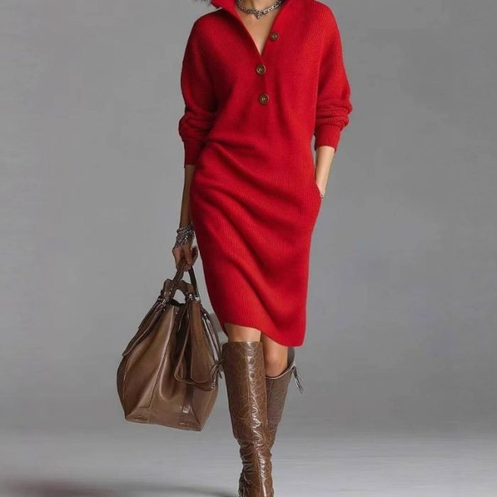 Womens-Winter-Dress-Midi-Turtleneck-Casual-5
